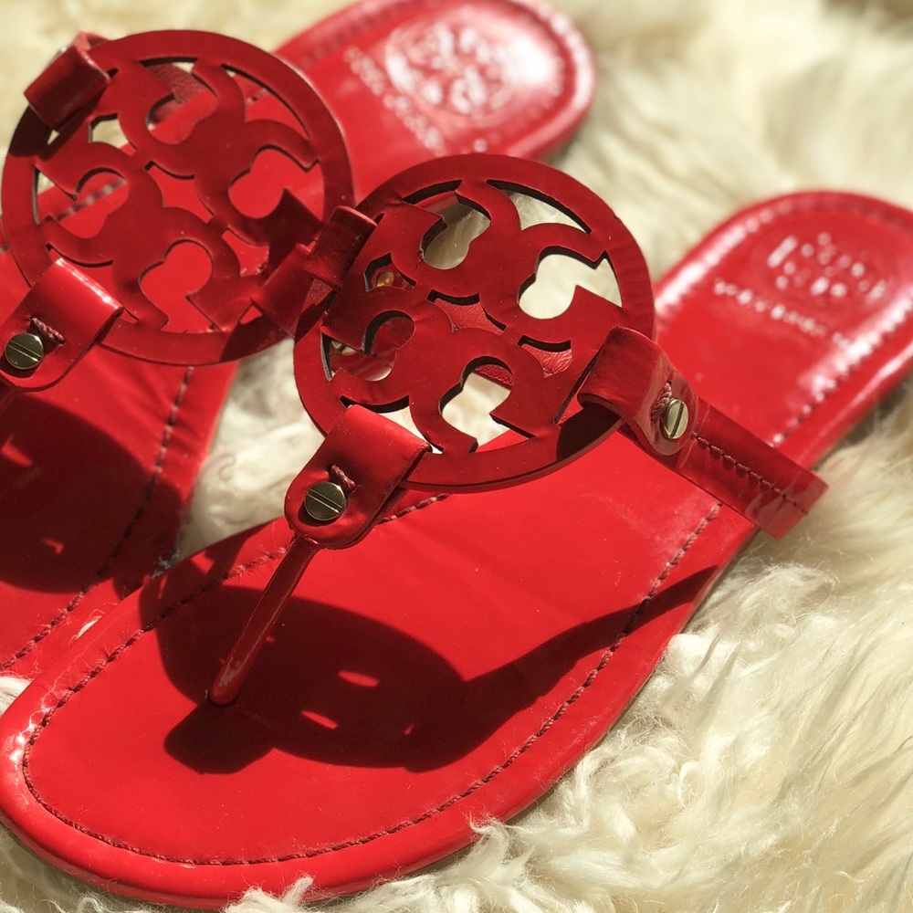 Tory Burch Miller Leather Logo Flat Slide 9 Red